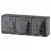 Розетка тройная с заземлением и со шторками, с крышкой Эра Эра Эксперт 11-2406-03