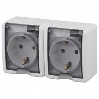 Розетка двойная с заземлением и со шторками, с крышкой Эра Эра Эксперт 11-2404-01