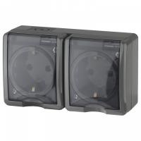 Розетка двойная с заземлением и со шторками, с крышкой Эра Эра Эксперт 11-2404-03