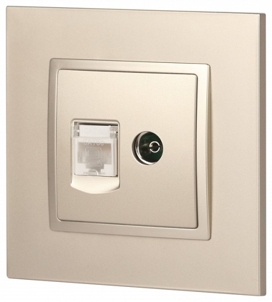 ТВ-розетка и розетка Ethernet RJ-45 без рамки Эра Эра Elegance 14-3110-04