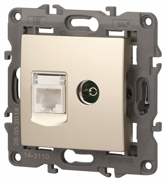 ТВ-розетка и розетка Ethernet RJ-45 без рамки Эра Эра Elegance 14-3110-04