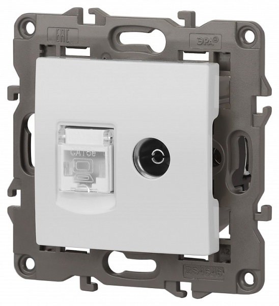 ТВ-розетка и розетка Ethernet RJ-45 без рамки Эра Эра Elegance 14-3110-01