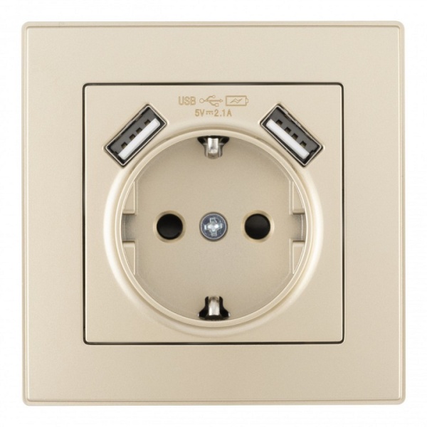 Розетка с заземлением и со шторкой и 2хUSB Arte Milano SET06-1 SET06-1-47-1 shampan