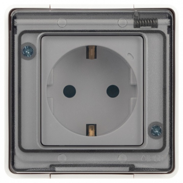 Розетка с заземлением и со шторкой, с крышкой Эра Эра Эксперт 11-2502-01