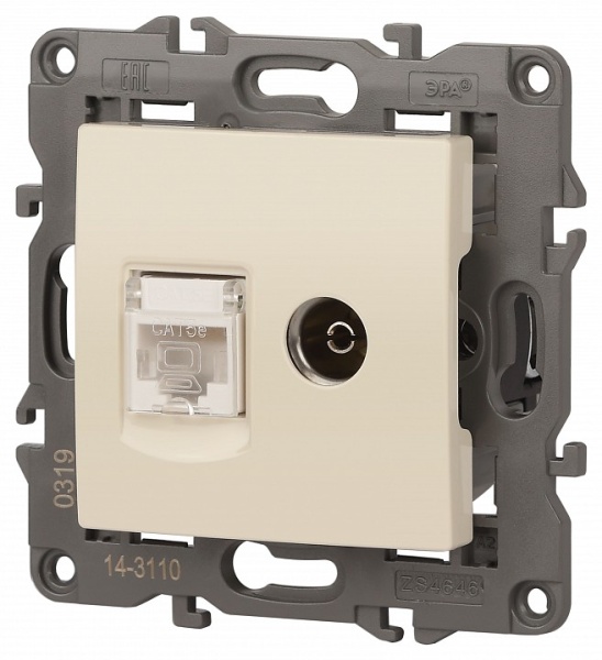 ТВ-розетка и розетка Ethernet RJ-45 без рамки Эра Эра Elegance 14-3110-02