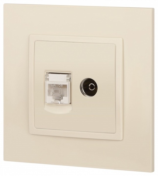 ТВ-розетка и розетка Ethernet RJ-45 без рамки Эра Эра Elegance 14-3110-02