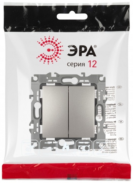 Переключатель двухклавишный без рамки Эра Эра 12 12-1106-16