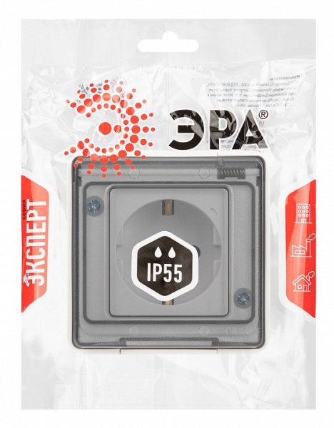 Розетка с заземлением и со шторкой, с крышкой Эра Эра Эксперт 11-2502-01
