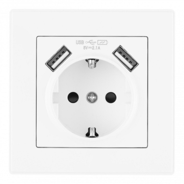 Розетка с заземлением и со шторкой и 2хUSB Arte Milano SET06-1 SET06-1-47-1 white