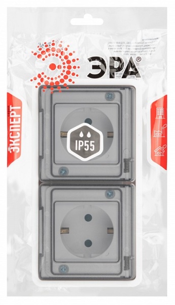 Розетка с заземлением и со шторкой, с крышкой Эра Эра Эксперт 11-2524-01