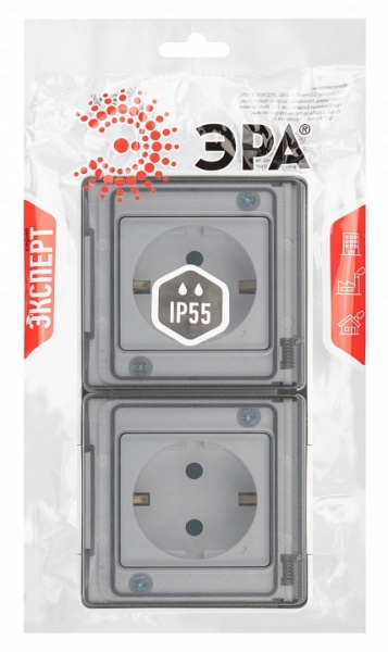 Розетка с заземлением и со шторкой, с крышкой Эра Эра Эксперт 11-2504-01